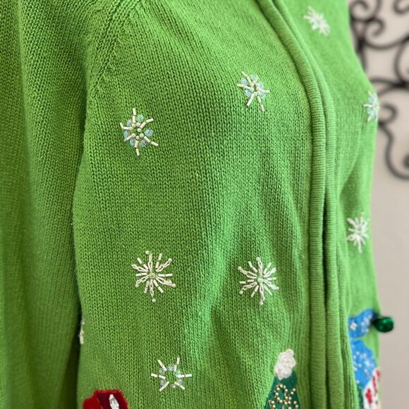 Tiara International Christmas Collection Snowman and Snowflakes Cardigan Sweater - Picture 8 of 13